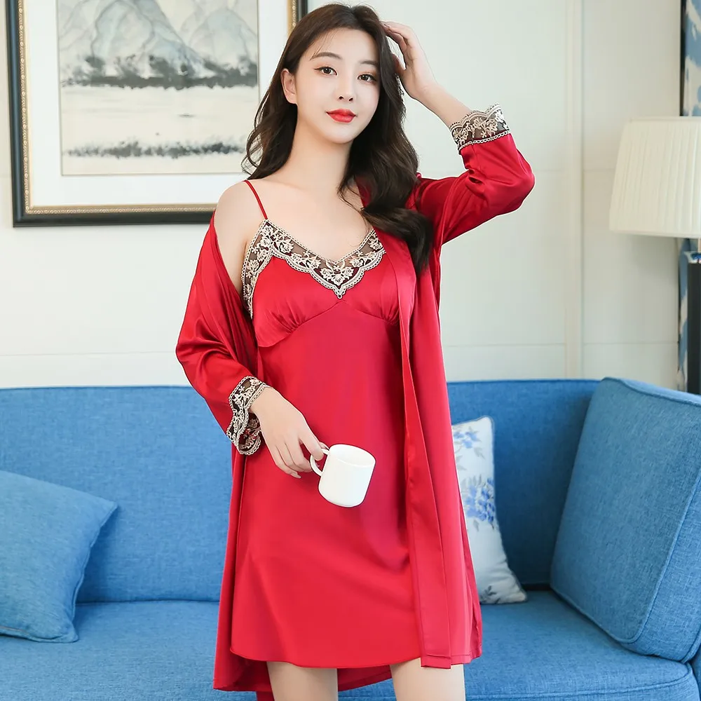 Комплект женский атласный из 2 предметов халатик с принтом Свадебный халат для