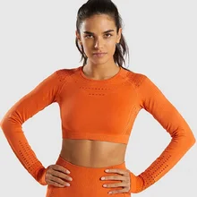 Женские энергосберегающие бесшовные рубашки для йоги с длинным рукавом для тренировок, бега, занятий спортом, тренажерного зала, фитнеса, укороченный топ для тренировок, йоги, спортивная одежда, сексуальная