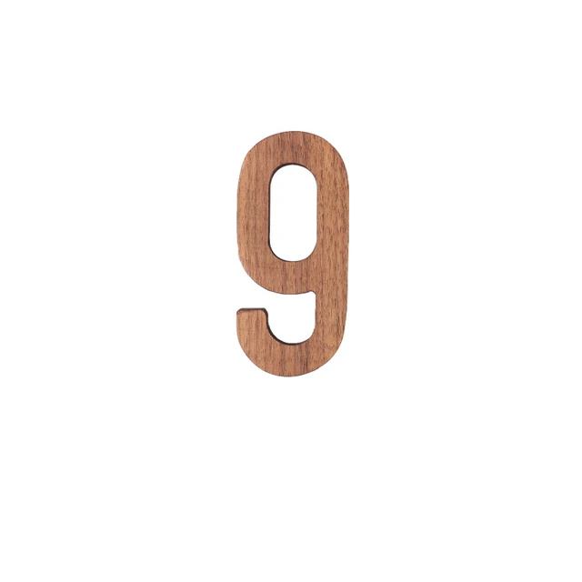 Black Walnut Wall English Alphabet Numbers Combination House Cafe Bar DIY Adhesive Wooden Decoration Letters Numbes 9