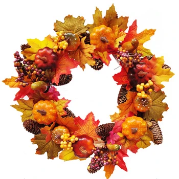 

Autumn Simulation Wreath Pumpkin / Cotton / Pine Cone Garland Christmas Thanksgiving Home Decor Door Wall Hanging Decoration