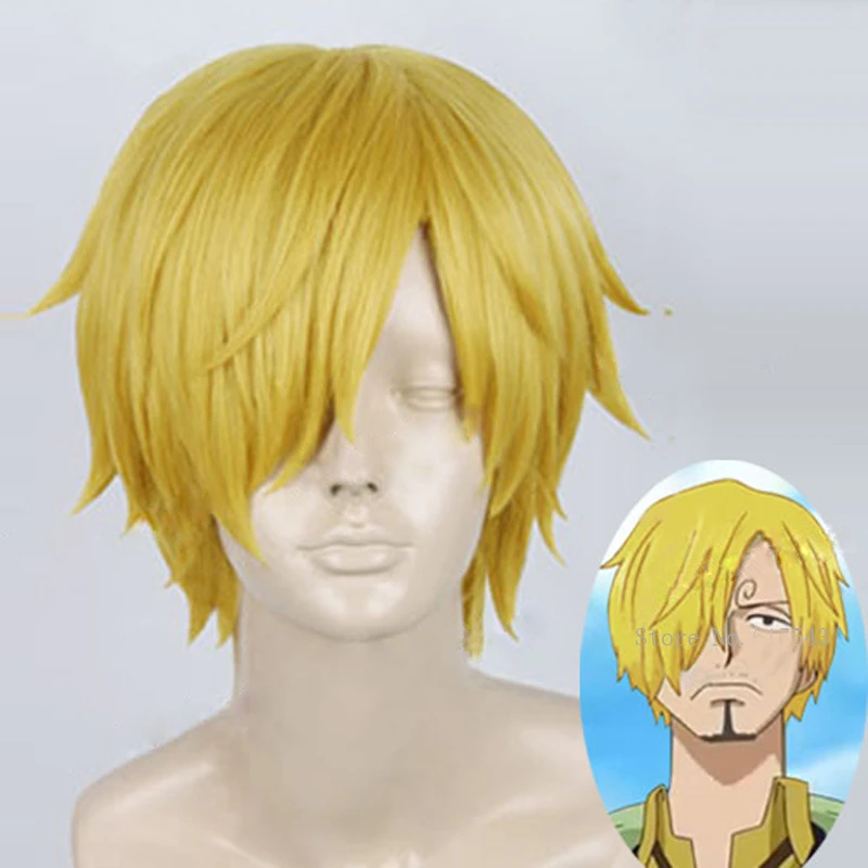 anime dress Anime One Piece Cosplay Wigs Sanji Wig Short Straight Golden Yellow Heat Resistant Synthetic Hair Cosplay Wig + Wig Cap old lady costume