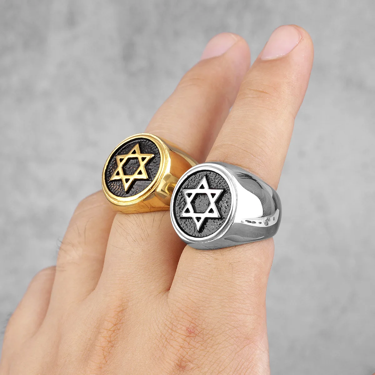 Stainless Steel Ring Finger Ring Judaism Hexagram Star of David Stainless Steel Mens Rings Punk Hip Hop for Male Boy Biker Jewelry Creativity Gift