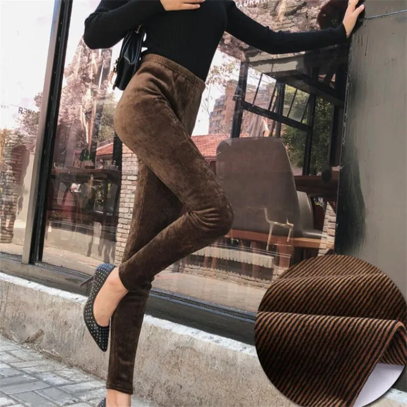 K372 Velvet coffee YRRETY осень зима бархатные леггинсы для женщин Высокая талия нить бар полосы Спортивные Фитнес Леггинсы Брюки Теплые плотные леггинсы - Color: K372 Velvet coffee