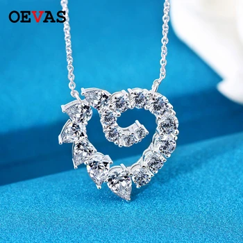 

OEVAS 100% 925 Sterling Silver Pendant Necklaces For Women Sparking High Carbon Diamond Heart Wedding Party Bridal Fine Jewelry