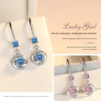 

Diamond-studded Creative Temperament Long Earrings Flower Blue Pink Long Hook Simplicity Earrings Jewelry Kolczyki Damskie