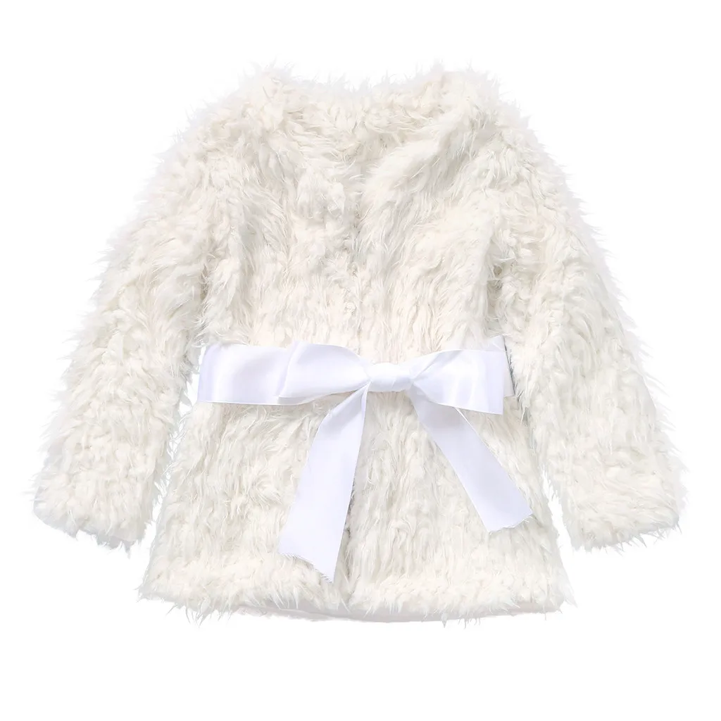 Зимнее пальто для девочек; однотонное пальто с круглым вырезом; куртки для девочек; пальто из плотного флиса с длинными рукавами и искусственным мехом для девочек; casaco infantil Menina - Цвет: Белый