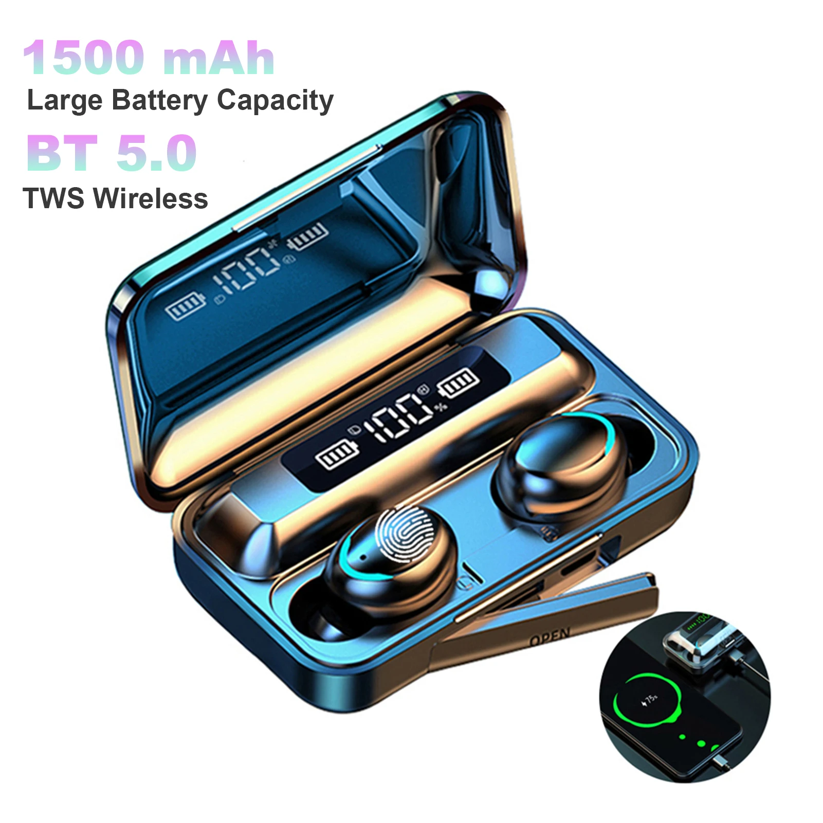 TWS-стереонаушники с зарядным футляром и поддержкой Bluetooth 5 0 1500 мА · ч | Электроника