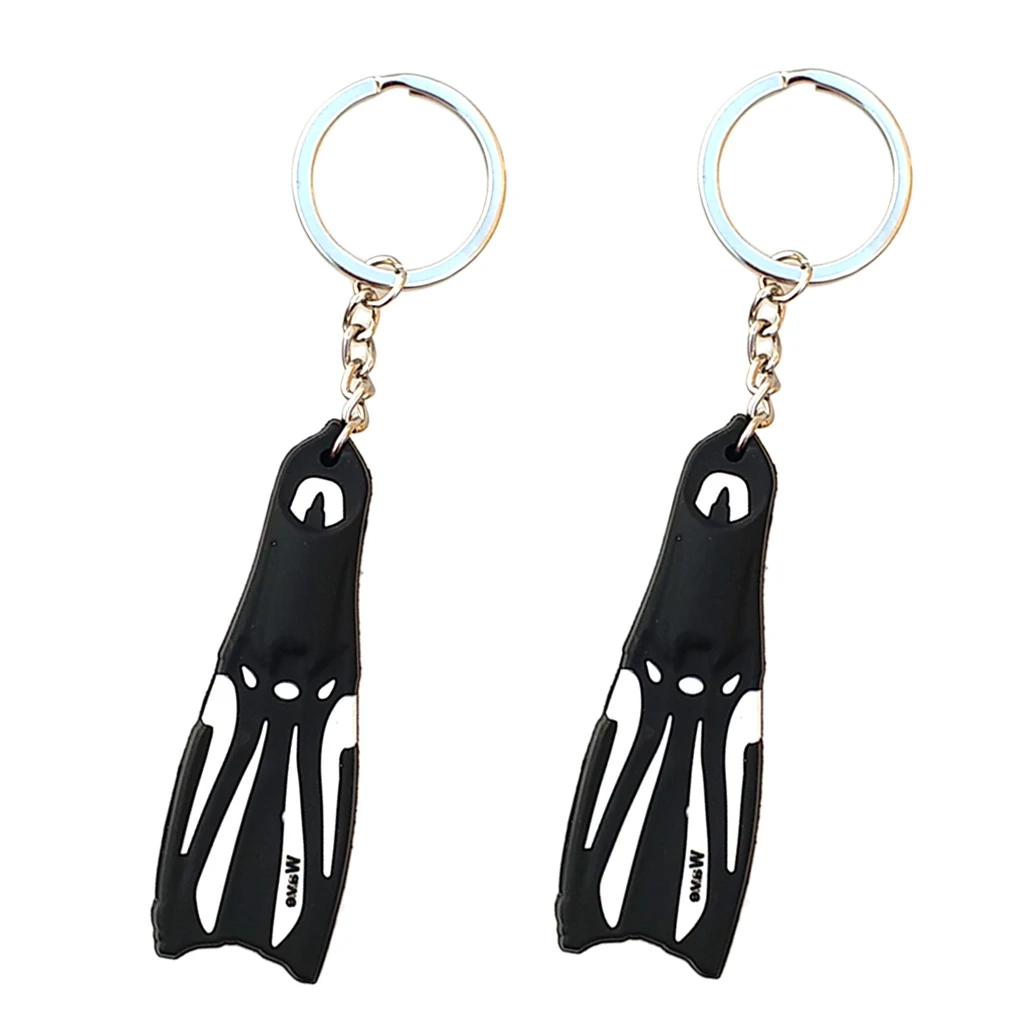 2Pcs Swimming Fin Shaped Keychain Keyring for Car Keys, Key Ring for Handbag Tote Bag Wallet Pendant - Black & White