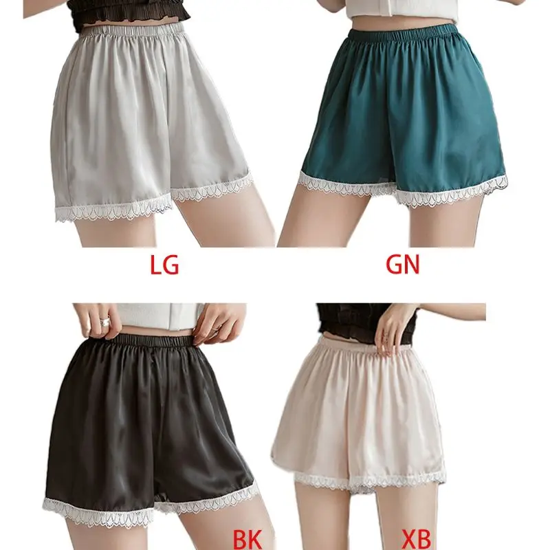 

Women Plus Size Satin Pettipants Half Slips Bloomers Lace Trim Loose Shorts Contrast Color