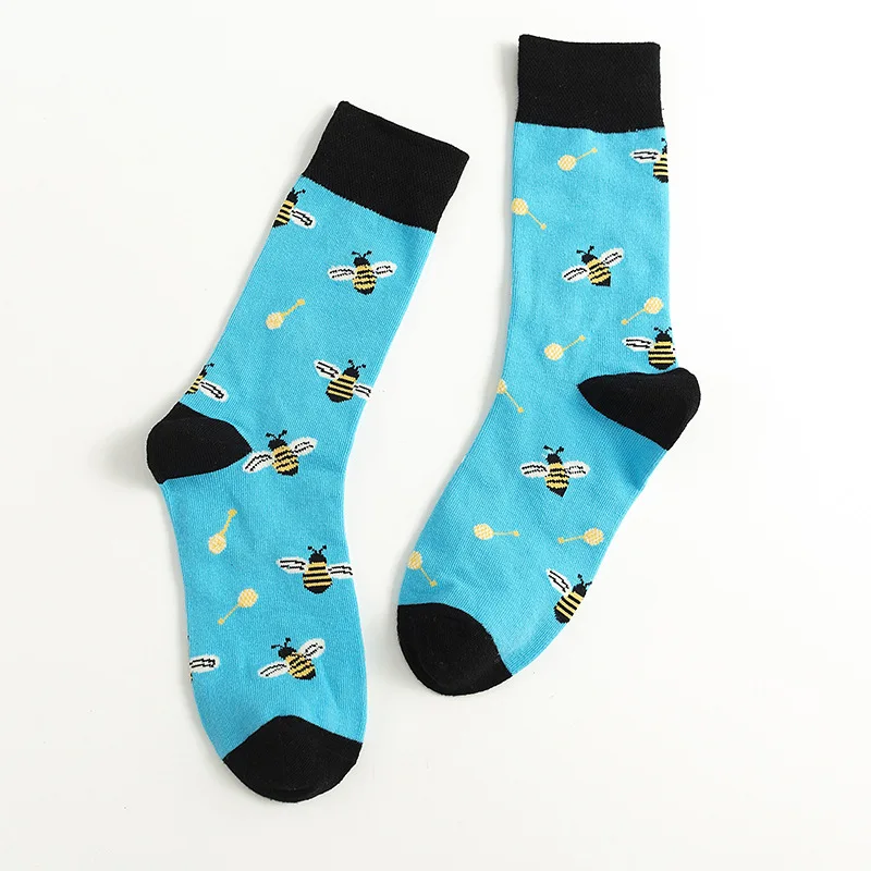 Унисекс носки женские мужские носки s Забавный мультяшный пчелы с принтом счастливого корейского стиля женские Harajuku Midi носки женские мужские носки - Цвет: 1