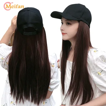 

MEIFNA Baseball Hat Synthetic Hair Wig Black Brown Color Long Straight hair Extension Wigs with Baseball Cap Black Hat for women