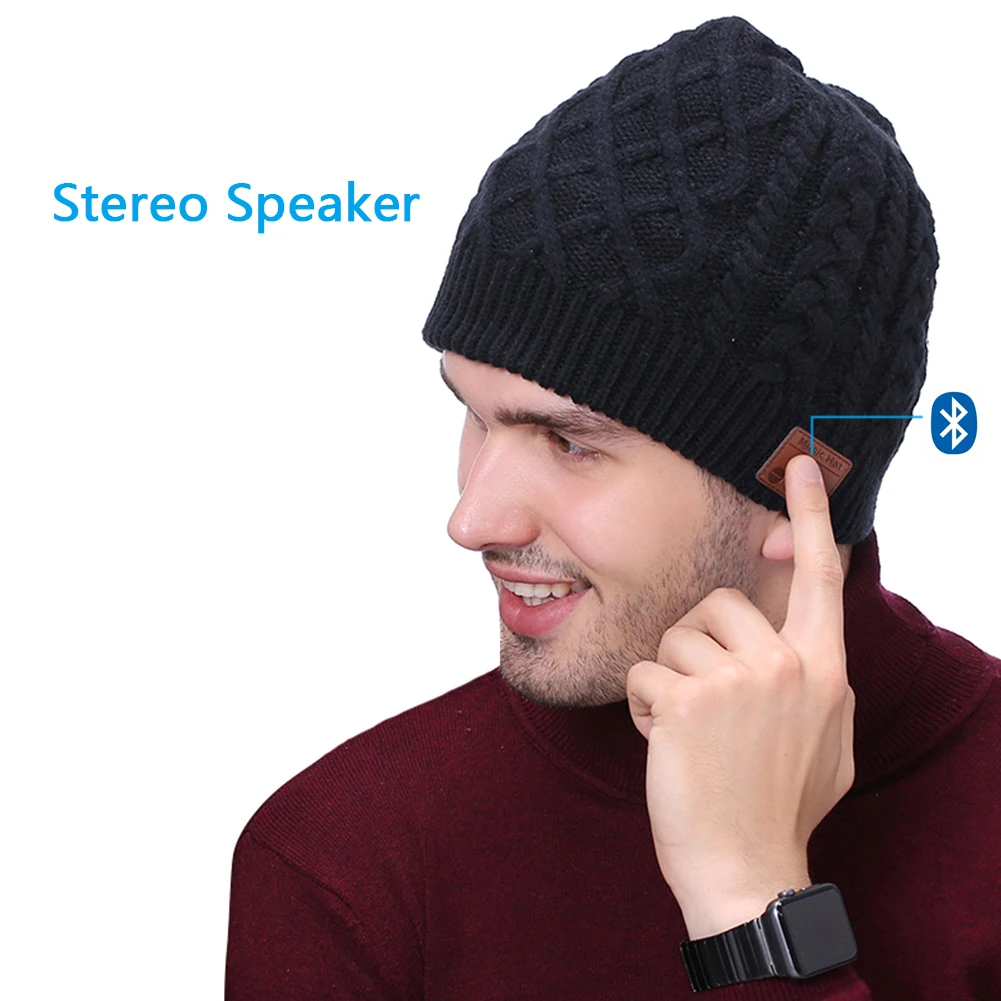 Беспроводная вязаная стерео Шапочка Bluetooth микрофон шапка динамик шапки с наушниками для спорта на открытом воздухе