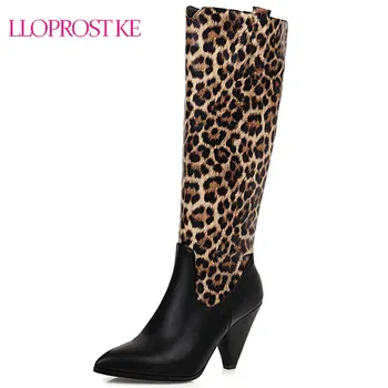

Lloprost ke 2020 New Fashion Mixed colors Slip-On Knee High Boots Concise Pointed Toe Chunky Heels women shoes big size 33-48