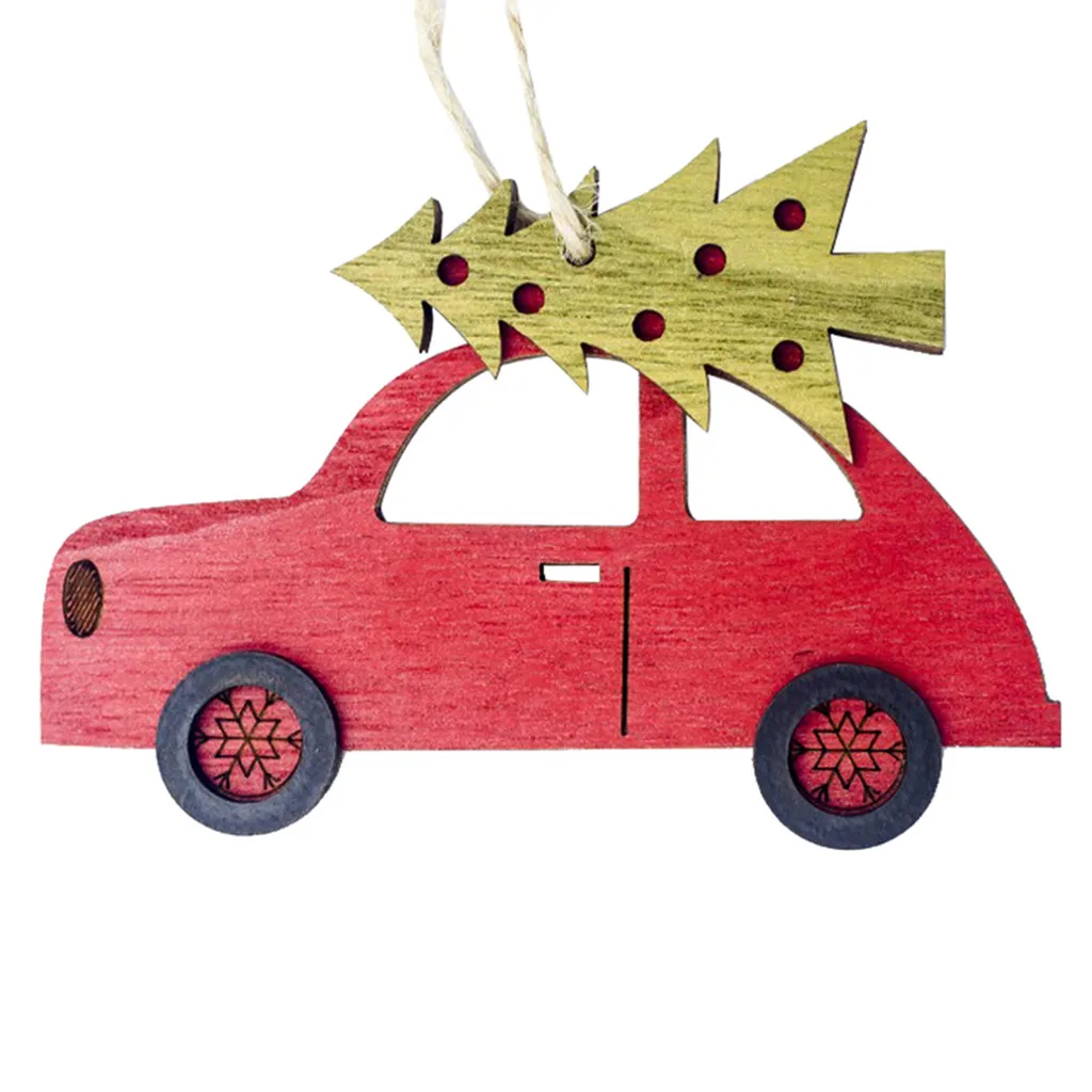 Christmas Decorations Mini Christmas Tree Painted Wooden Car Decoration Pendant Home Decor - Цвет: Red