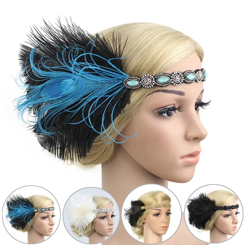Винтажный головной убор с перьями павлина 1920s Great Gatsby винтажные ювелирные аксессуары