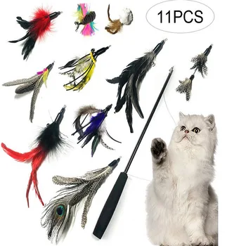 

Cat Toy Cat Teaser Set Three-section Expansion Link Feather Replacement Head Cat Interactive Cat Pet Supplies