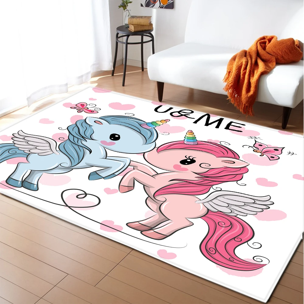 Cartoon Anti-slip Area Rug Kids Game Play Flannel Carpets Unicorn Girls Room Floor Baby Crawling Rugs Mat Carpet for Living Room