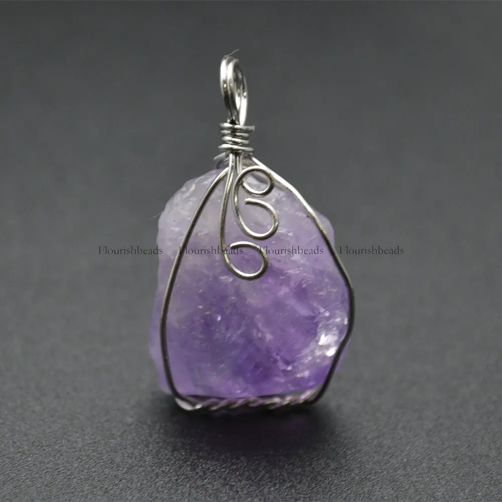 

5pc Natural Amethyst Wire Wrapped gemstone nugget Pendants Crystal Healing Jewelry Supplies