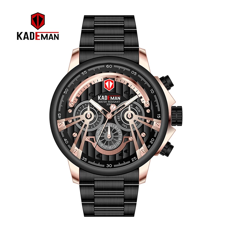 

KADEMAN Sport Mens Full Steel Waterproof Military Watches Luxury Brand Busines Leisure Date Week Quartz Clock Relogio Masculino