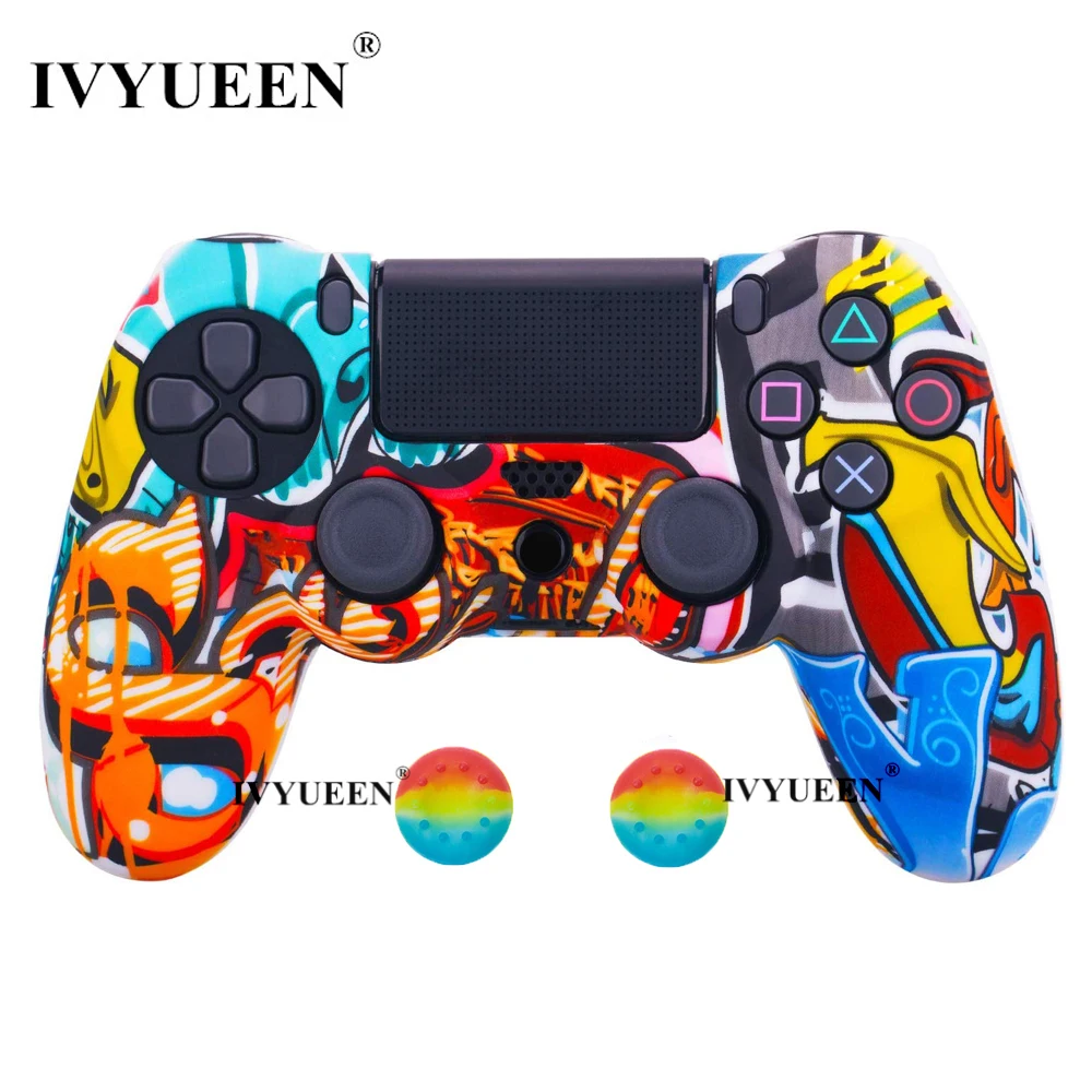 Graffiti C IVYUEEN для sony playstation 4 PS4 Pro тонкий контроллер силиконовый чехол защитная кожа с аналоговой рукояткой для PS4 DS4 геймпад - Цвет: Graffiti C