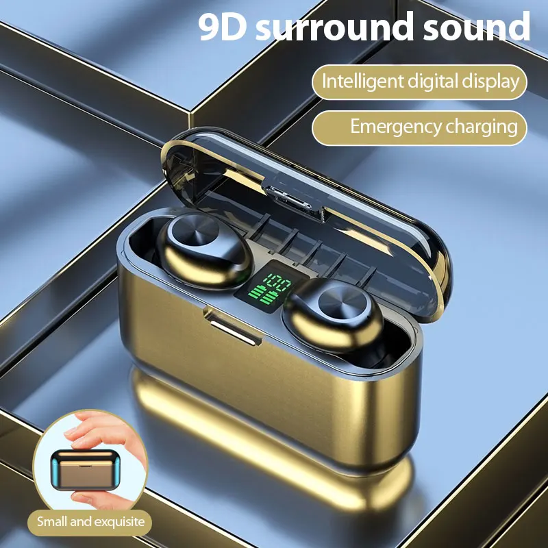 TWS  Earplug Earphones Bluetooth 5.1 Headset Sports Stereo 9D Noise Reduction Touch Wireless Headphones LED Display Charging Box