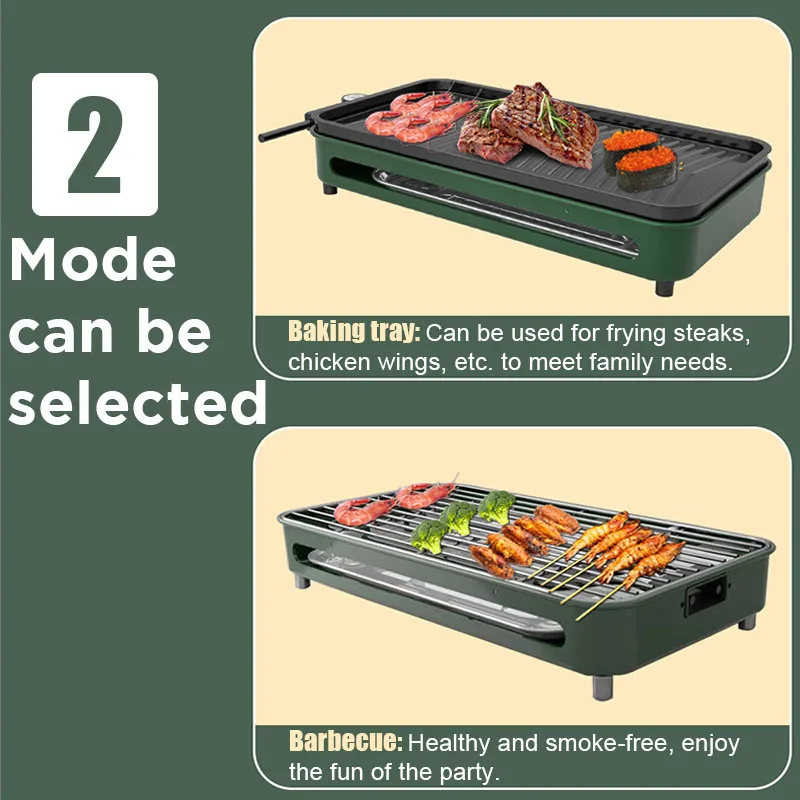 Electric Griddle Stainless Steel Frying and Grilling Dual-purpose Smokeless Barbecue Grill Non-stick Electric Bakeware Household High Power