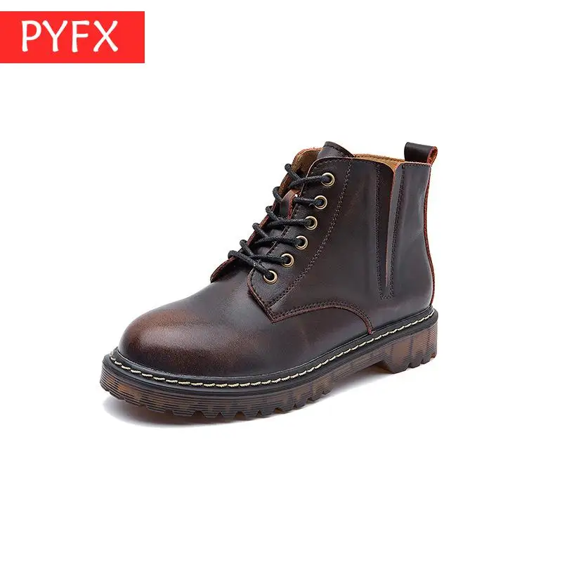 Autumn Winter 2019 New Italian Handcrafted Retro Cowhide High With Women's Elegant Martin Boots Flat leisure Oxford shoes | Обувь