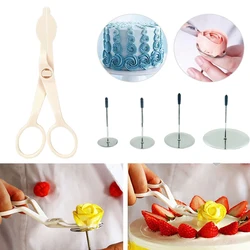 5Pcs/Set Flower Scissor +Cake Tray Nail Decor Lifter Fondant Cream Transfer Baking Pastry Cake Decoration Tools Kitchen Supplies