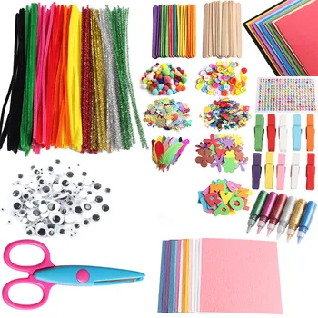 

Ywzatgits Arts and Crafts Set Kids DIY Supplies Pipe Cleaners Pom Poms Sticks Buttons Sequins School Projects Supplies YM0809