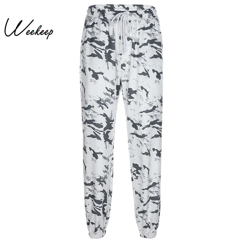 

Weekeep Printed High Waist Trousers Women Streetwear Pencil Pants Women