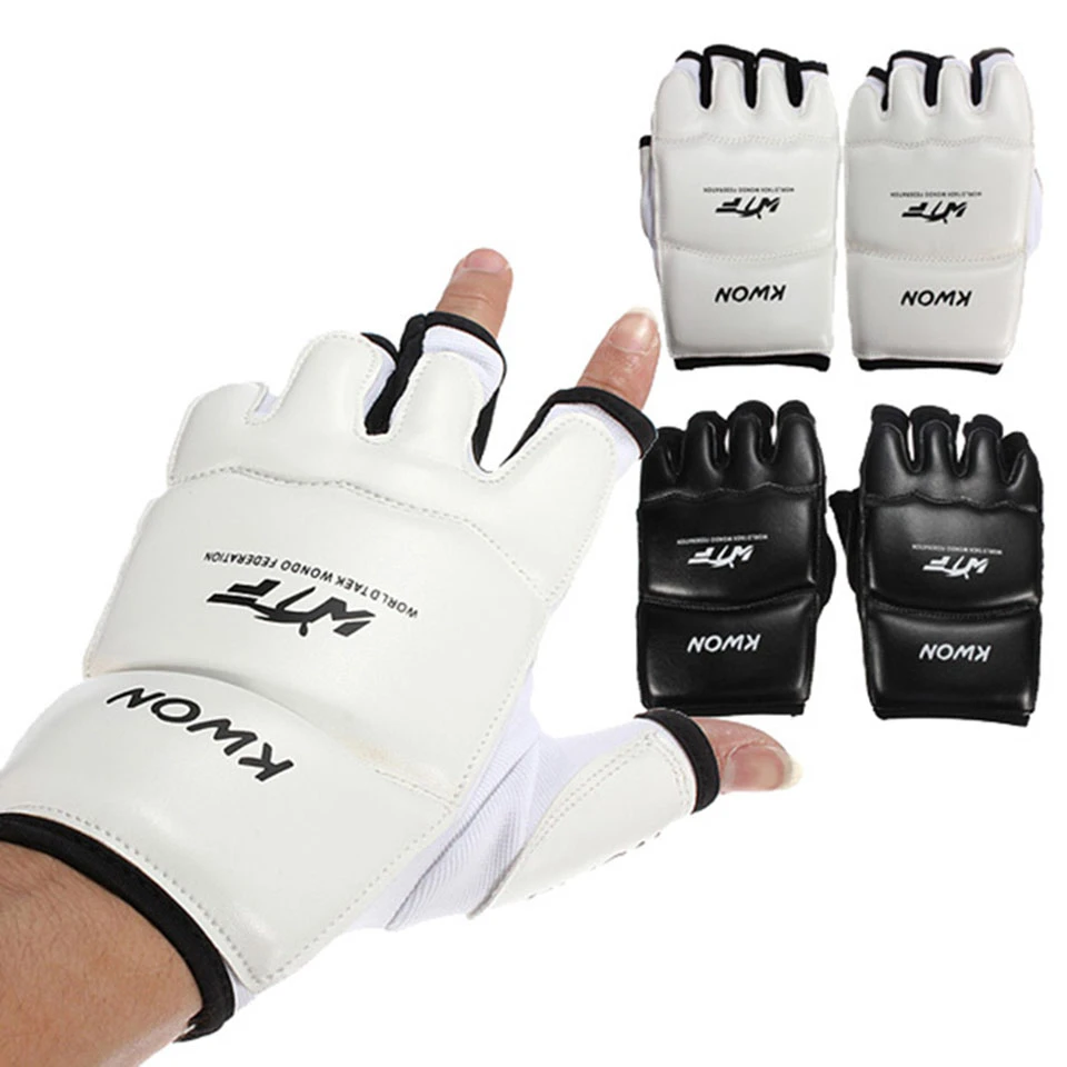 Los niños adultos medio dedo guantes de boxeo para lucha guantes Sanda Karate arena Protector MMA Muay Thai entrenamiento de Kick Boxing blanco| | -