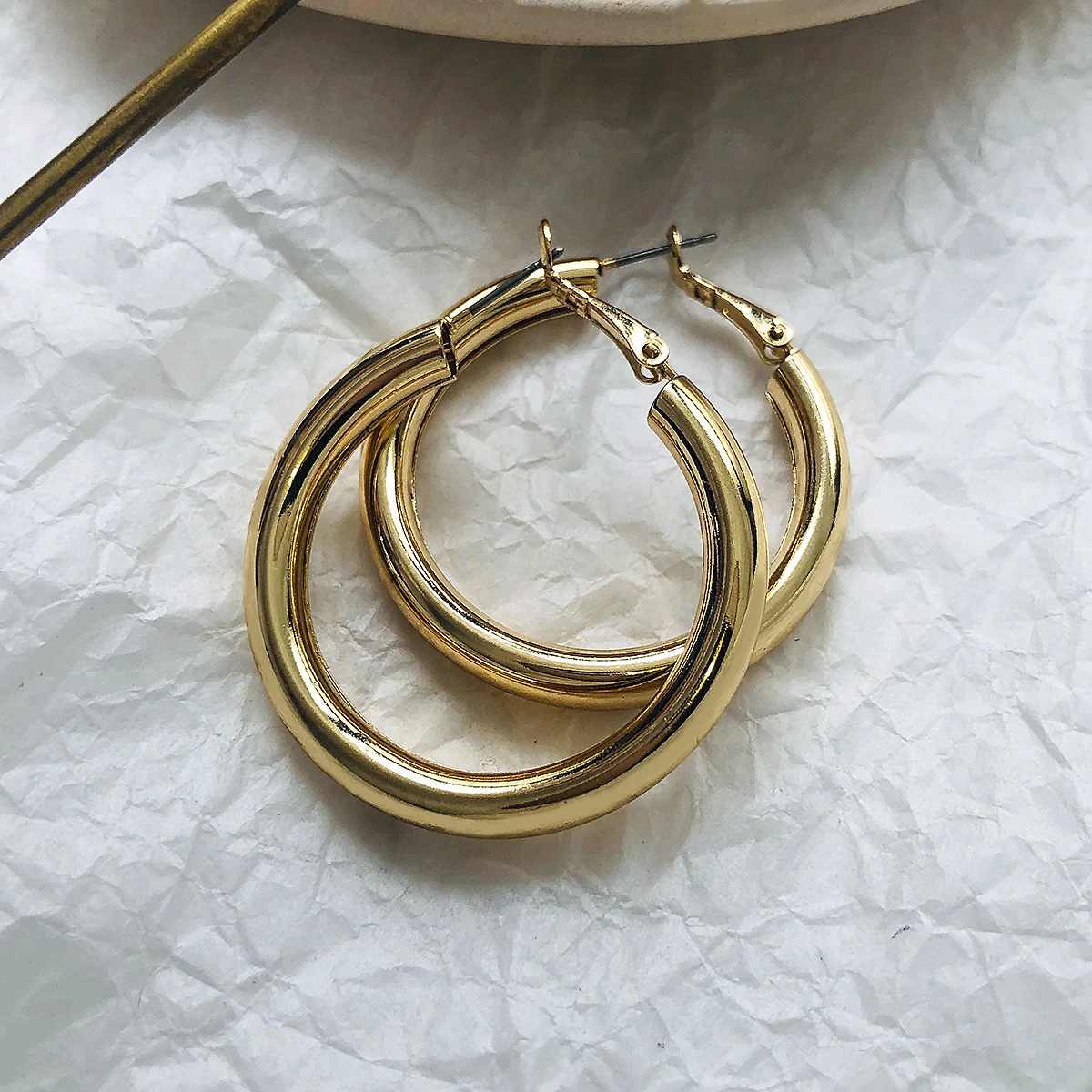 Hoop-Earrings Circle Oversize Vintage Jewelry Round AENSOA Gold-Color Women Fashion Metal