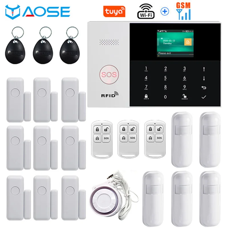 

Tuya WIFI GSM Home Burglar Security Alarm System 433MHz APP Control LCD Touch Keyboard 11 Languages Wireless Alarm System Kit