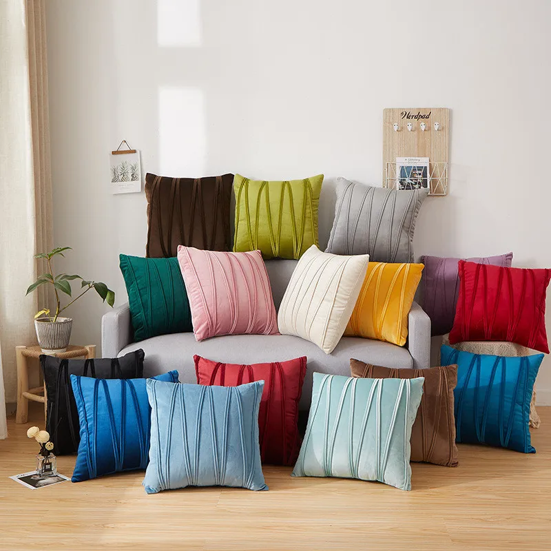 Solid Velvet Geometric line Waist Cushion Cover Home Sofa Decorative 45*45/50*50/30*50cm