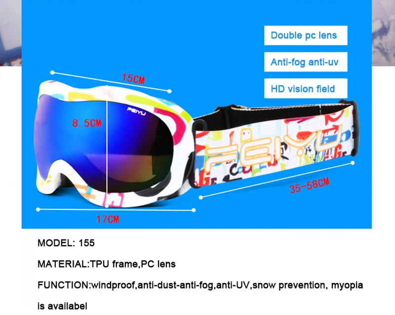 Детские лыжные очки с двойными линзами, противотуманные зимние сноубордические очки, детские зимние спортивные лыжные очки для улицы