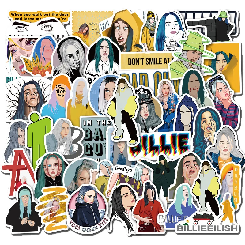 50 шт. Billie Eilish мультфильм стикер водонепроницаемый чемодан DIY ноутбук гитара игрушка для скейтборда прекрасный стикер s