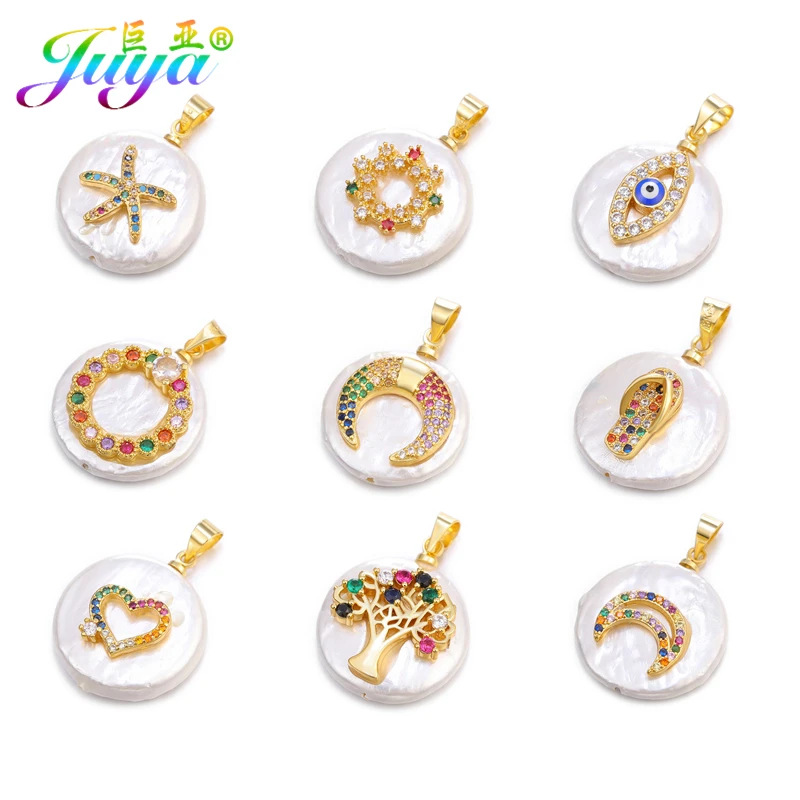 Juya Micro Pave многоцветные кристаллы любовь животное Рождество колокольчик узор в виде ракушки жемчуг кулон Подвески для изготовления модных ювелирных изделий