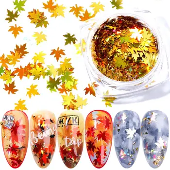 

1 Box Maple Leaves Nail Art Sequins Holographic Glitter Flakes Paillette Chameleon Stickers For Nails Autumn Design Decor SA1528
