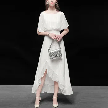 

2020 New Fashion Summer Chiffon Dress Women Romantic French Style Elegant Office Lady Vacation White Long Maxi Dresses Big Size