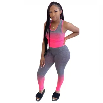 

Women Gradient Tie Dye Print Two Pieces Sets Tracksuits Tank Tops + Pencil Sweatpants Leggings Suit Sporty Fitness Outfits