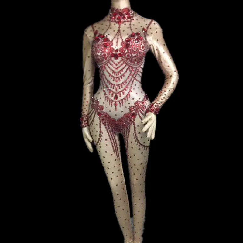 Модные стразы комбинезон леггинсы стрейч телесный с кристаллами боди для женщин