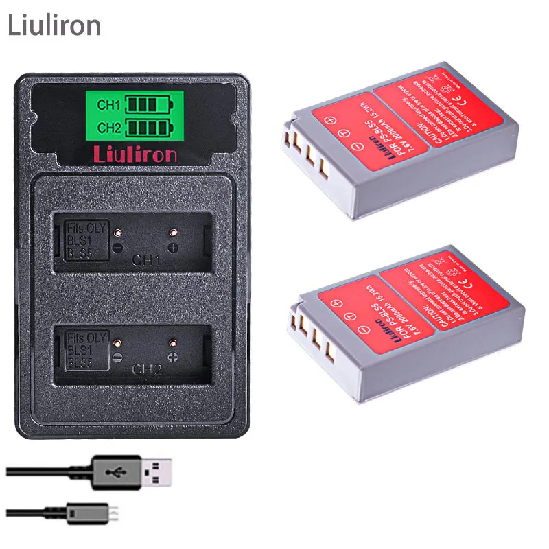 charger and 2battery PS-BLS5 BLS-50 BLS5 BLS50 батарея+ ЖК USB зарядное устройство для Olympus PEN BLS-5, E-PL2, E-PL5, E-PL6, E-PL7, E-PM2, E-M10, E-M10, II, Stylus1 - Цвет: charger and 2battery