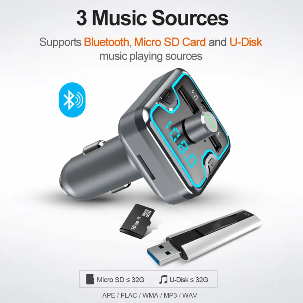 Автомобиль для зарядки с двумя портами USB Bluetooth громкой связи Bluetooth гарнитура для Автомобильный MP3-плеер USB Зарядное устройство беспроводной передатчик FM Radio адаптера переменного тока