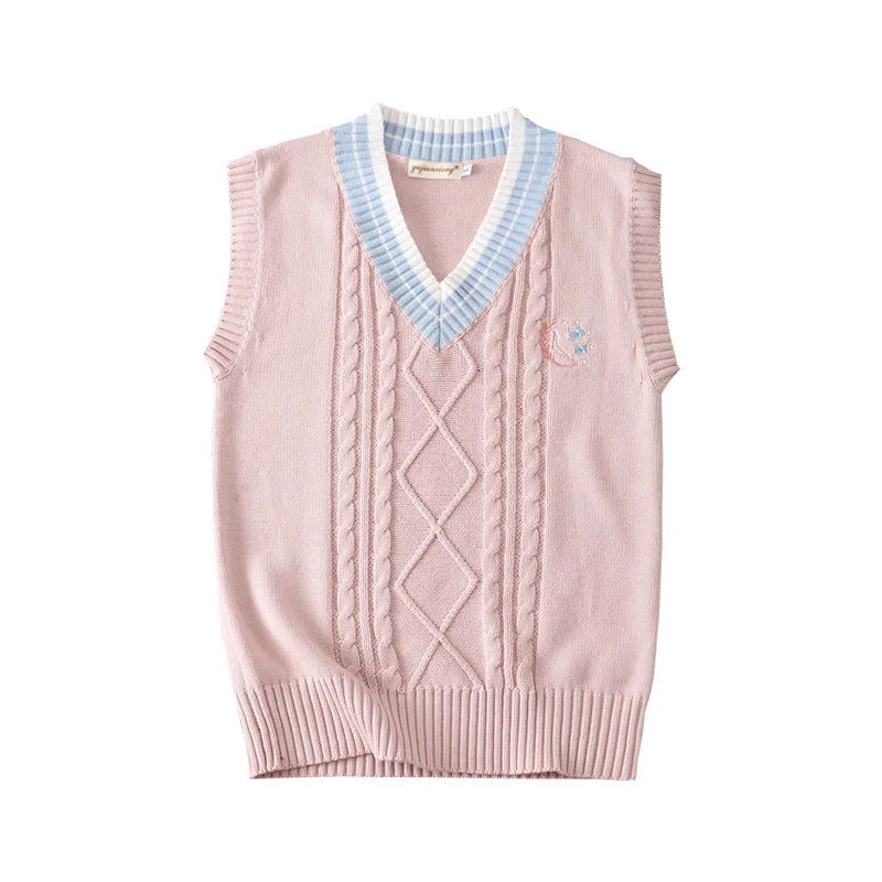 Kawaii School Students Women JK Uniform Sleeveless V-neck Vest Knitwear Sweater Kawaii School Students Women JK Uniform Sleeveless V-neck Vest Knitwear Sweater