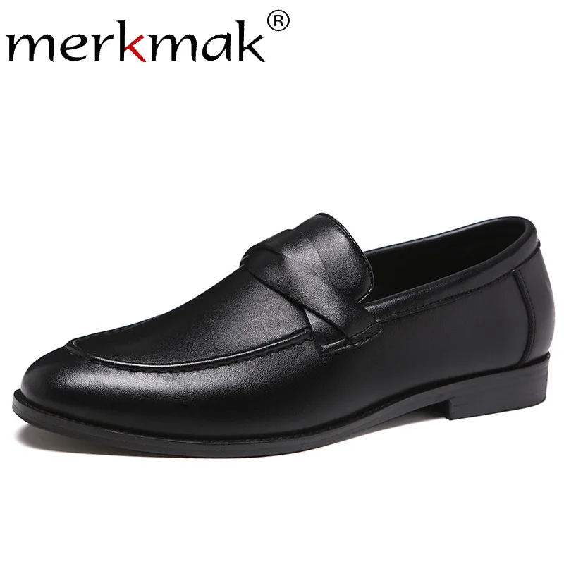 Merkmak/новые осенние мужские лоферы; кожаные Формальные Элегантные модельные туфли; простые мужские туфли; Повседневная обувь без застежки; большие размеры 48, 47, 46, 45