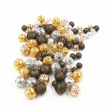 4/6/8/10 мм полый шар с цветами и бусинами и металлическими декоративными элементами из бронзы/Золотой и серебристый цвета RhodiumPlated филигранные граненые бусины для изготовления ювелирных изделий