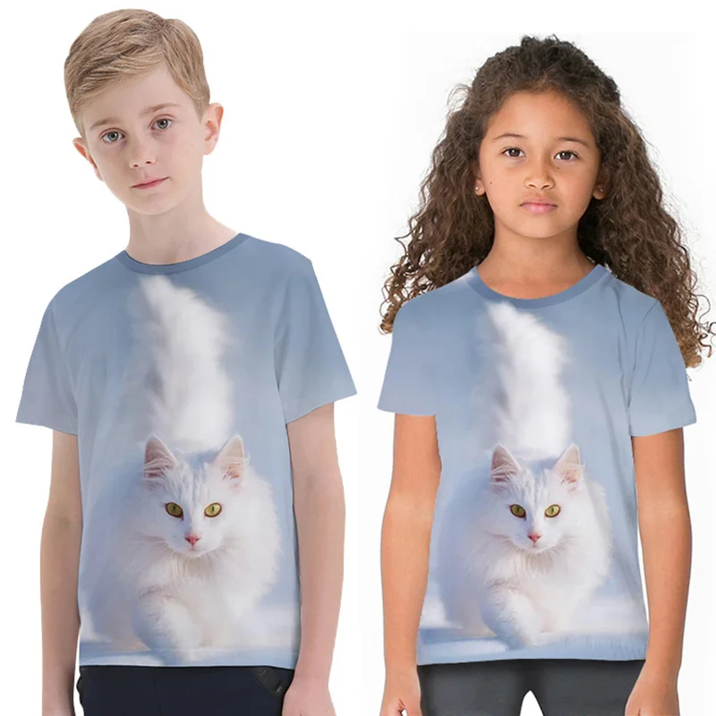

Cute Cat Printed T Shirts 3D Graphic Tee Boys Girls Personality Short Sleeve Round-Neck Tops