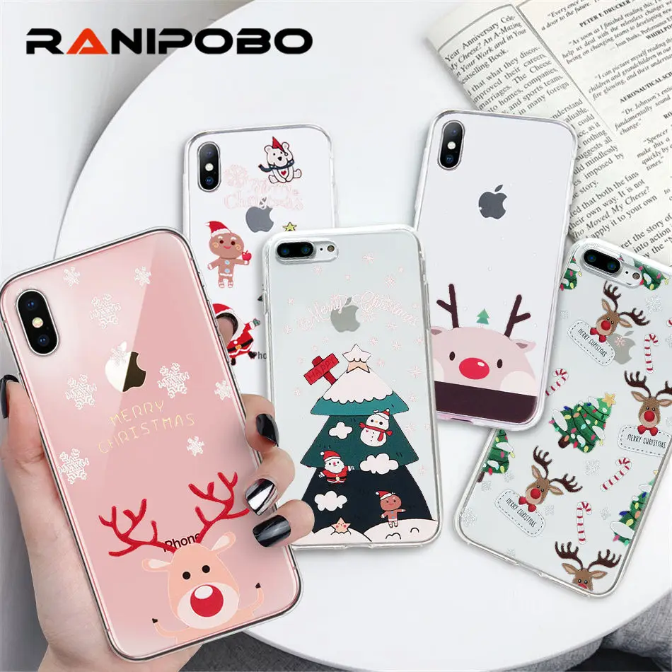 

Cartoon Santa Claus Christmas Phone Case For iPhone XR XS X XS Max 7 8 Plus 6 6S Plus Transparent Soft TPU Silicone Back Cover