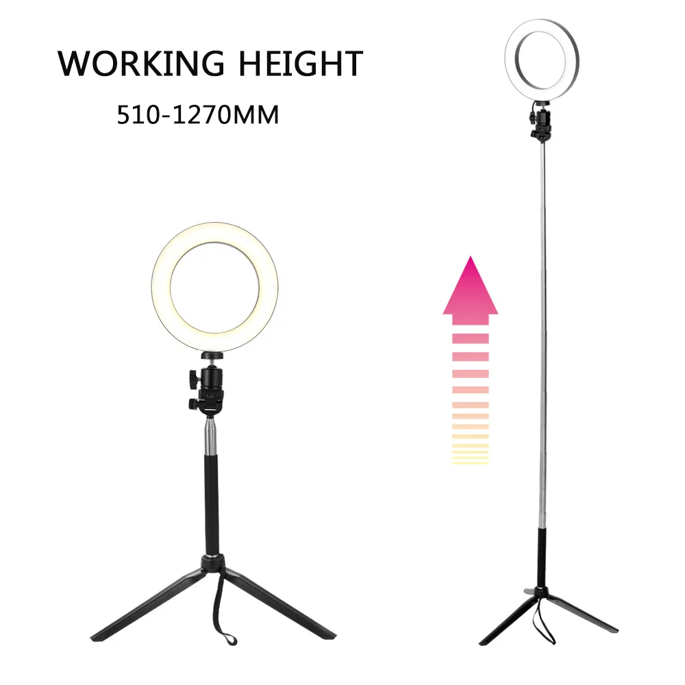 6 Inches LED Mini Fill Ring Light Tripod Stand Phone Holder Selfie Makeup Live Streaming Dimmable Ring Light Photography Lamp