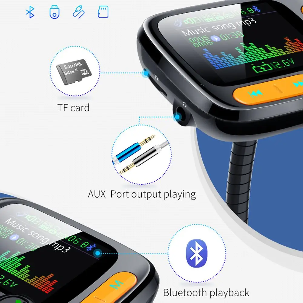 Автомобильный MP3 плеер с Bluetooth 5,0, Авто Громкая связь, fm-передатчик QC3.0, быстрое зарядное устройство, TF AUX, аудио приемник, автомобильные аксессуары